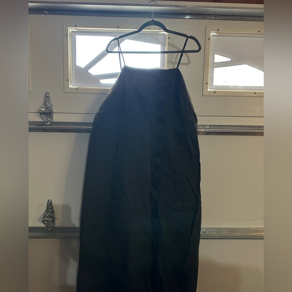 Who What Wear army green side button down strap dress